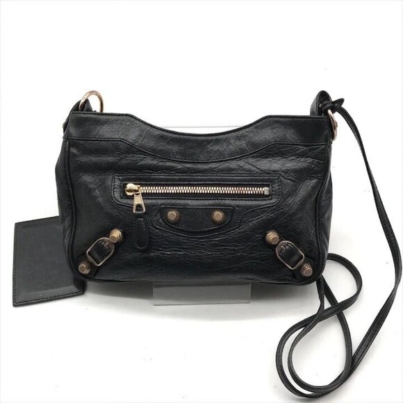 Authentic Balenciaga Black Leather Giant Hip Shoulder Bag with box & serial # - Picture 1 of 15